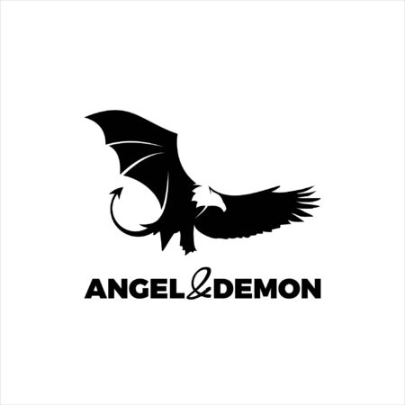 modern unique fun flat black color illustration between angel and demon  design ideaのイラスト素材