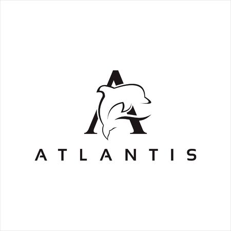 modern abstract fun initial A letter with dolphin silhouette represent ATLANTIS for logo design template or print art ideaのイラスト素材