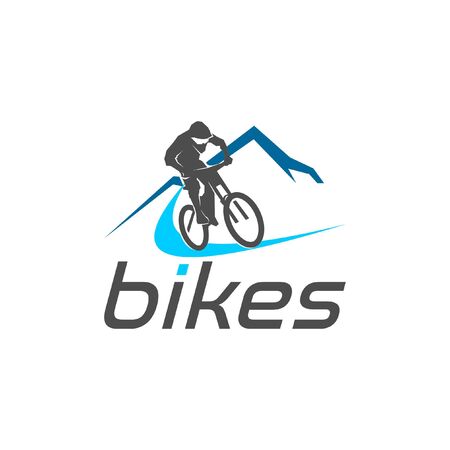 fun modern blue color mountain bike rider for sport logo design templateのイラスト素材