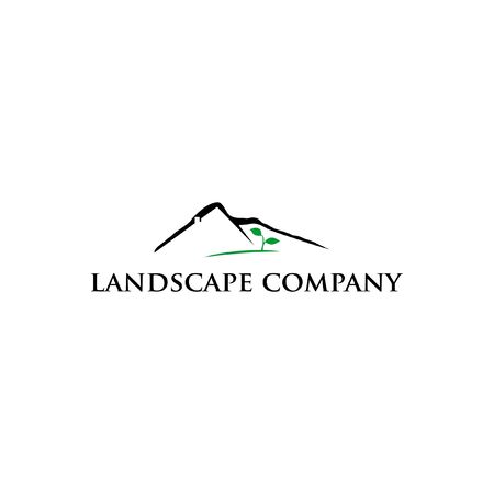 simple rustic line mountain and leaf landscape logo designのイラスト素材