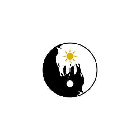 illustration of zen balance black and white wolf circle badge logo designのイラスト素材