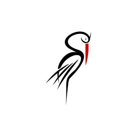 simple modern illustration of standing sleep stork logo. animal vector design templateのイラスト素材