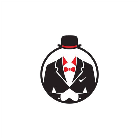 consulting logo modern fun businessman wear black tuxedo mascot illustration of design ideaのイラスト素材