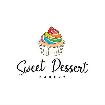 bakery logo template sweet dessert organic bread shop cupcake vector and label design inspirationのイラスト素材