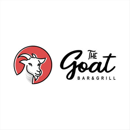 goat logo animal face cartoon vector fun style for food and barbecue bar design template ideaのイラスト素材