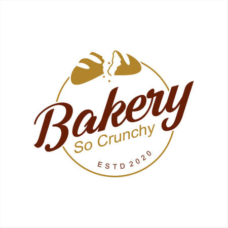 simple crunchy bakery logo badge template. organic bread shop vector and label design inspirationのイラスト素材
