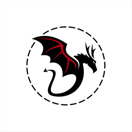 Wings Dragon Logo. Animal Vector. Design Template. in simple round black frame ancient animal creature icon design ideaのイラスト素材