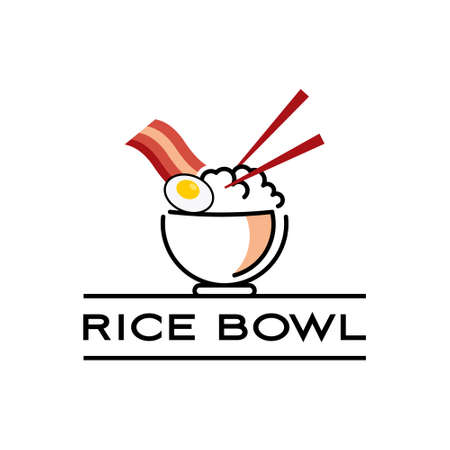 Rice Bowl Logo with Chop Stick Vector for Fresh Meal Industry Healthy Food Modern Design Icon Templateのイラスト素材