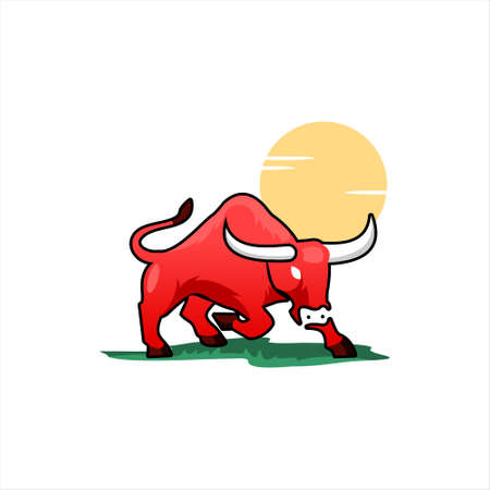cartoon bull long horn sticker print art digital animal drawing illustrationのイラスト素材
