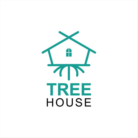 Simple Tree House Logo Wood Property Construction and Nature Architecture Template Ideaのイラスト素材