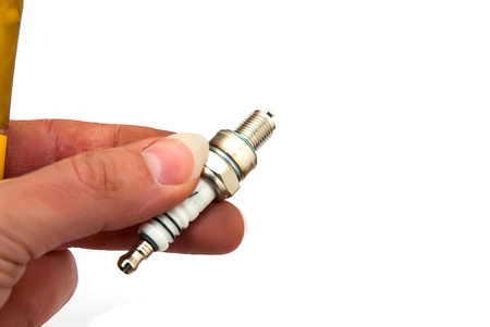Spark plug with clipping path isolated on white backgroundの写真素材