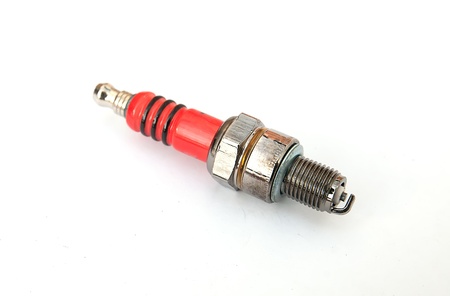 Spark plug with clipping path isolated on white backgroundの写真素材