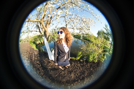 Funny woman wearing glassesの写真素材