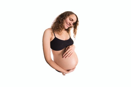 Happy pregnant woman - isolated fisheye photo