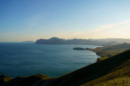 Beautiful view of the sea from the top of the mountain.の写真素材