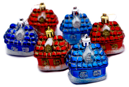 Bright New Year's dressings small houses on the white isolated backgroundの写真素材