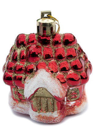 New Year's dressing a red small house on the white isolated backgroundの写真素材