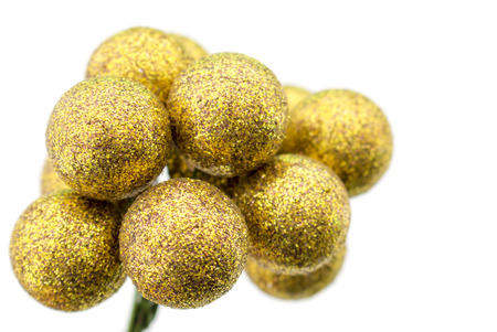 New Year's dressing gold balls on the white isolated backgroundの写真素材