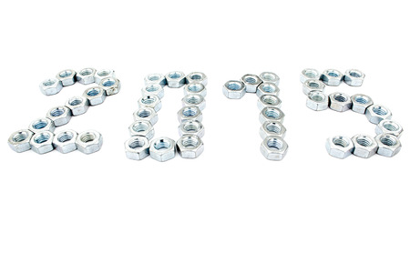 Inscription of figure from metal corrosion-proof screw-nuts on the white isolated background