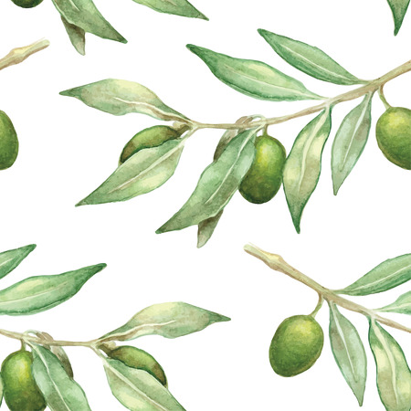watercolor olive branch seamless pattern. hand-drawn backgroundのイラスト素材