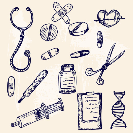 doodles medical set. hand-drawn templates for designのイラスト素材