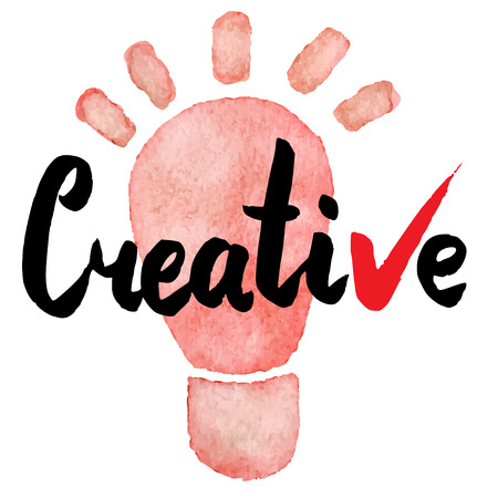 Cretive. Hand drawn lettering on watercolor backgroundのイラスト素材