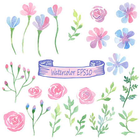 Watercolor avstract flowers set. Vector hand-drawn illustrationのイラスト素材