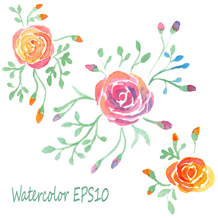 Watercolor flowers set. Vector roses. hand-drawn illustrationのイラスト素材