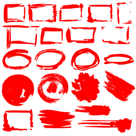 hand-drawn ink borders and splash vector set. red elements on white backgroundのイラスト素材