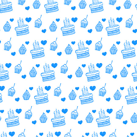 hand drawn birthday  doodle seamless pattern. vector illustrationのイラスト素材