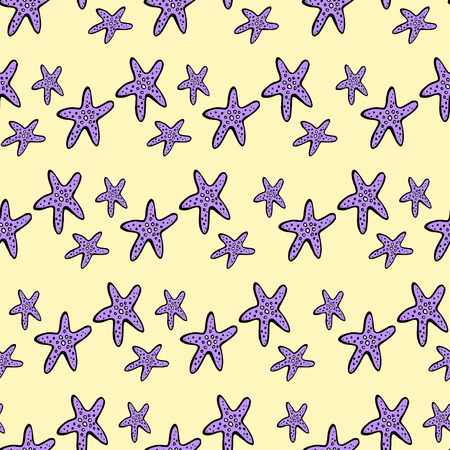 starfish doodles seamles hand drawn pattern on yellow backgroundのイラスト素材