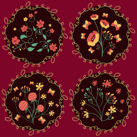 Abstract flowers clip-art. Colorful vector spot graphics.のイラスト素材
