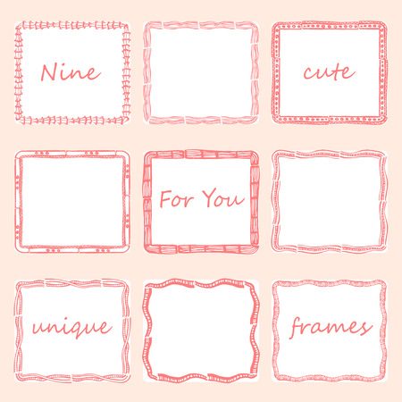 Set of nine square doodles frames.vのイラスト素材