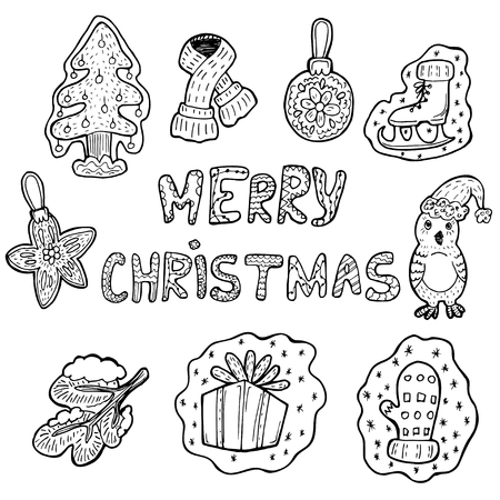 Merry Christmas doodles kit. のイラスト素材