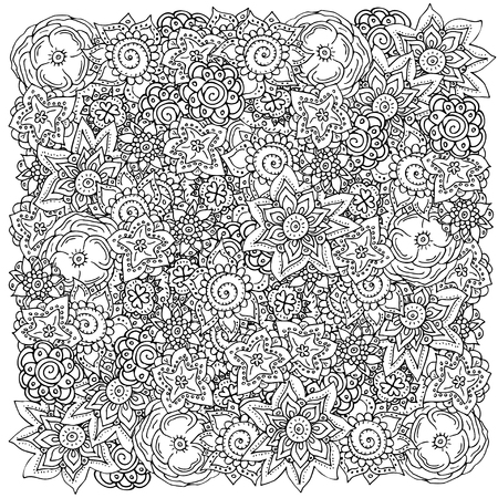 Vector floral pattern. Coloring book page for adult. square formのイラスト素材