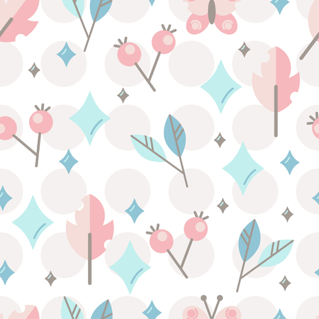 Seamless vector pattern with cute stylized berries and leaves. Design for decoration of kids accessories.のイラスト素材