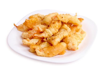 fish in batter isolated on white backgroundの写真素材