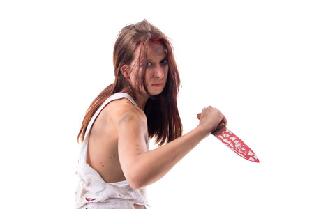 murderer girl isolated on a white backgroundの写真素材