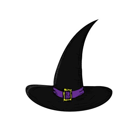 Witch hat. Isolated object on white. Vector cartoon illustration. Hand-drawn style.のイラスト素材