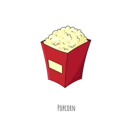 Popcorn. Isolated object on white. Vector cartoon illustration. Flat design.のイラスト素材