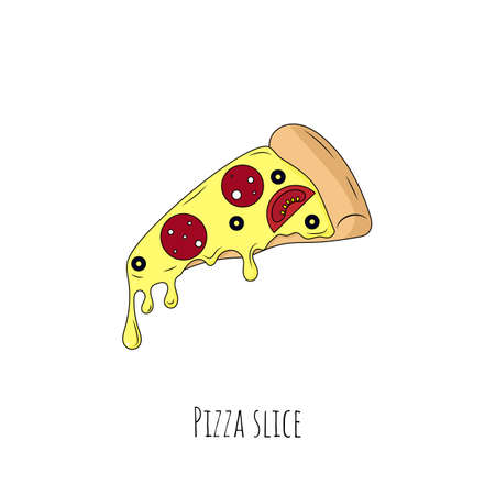 Pizza slice. Isolated object on white. Vector cartoon illustration. Flat design.のイラスト素材