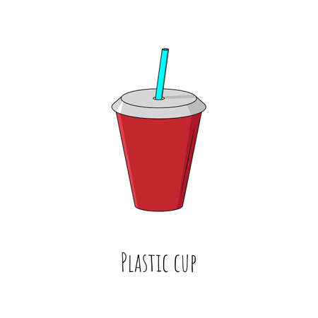 Plastic cup. Isolated object on white. Vector cartoon illustration. Flat design. Drink.のイラスト素材