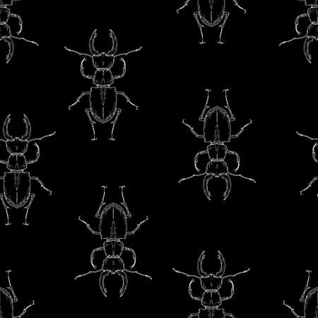 Seamless pattern of stag beetles. Vector background in hand-drawn style.のイラスト素材