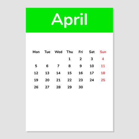 April 2021 calendar sheet. Vector illustration.のイラスト素材