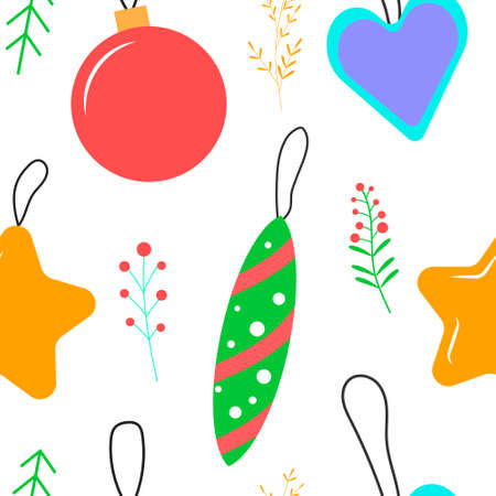 Seamless pattern of Christmas decorations. Vector cartoon background. Flat design.