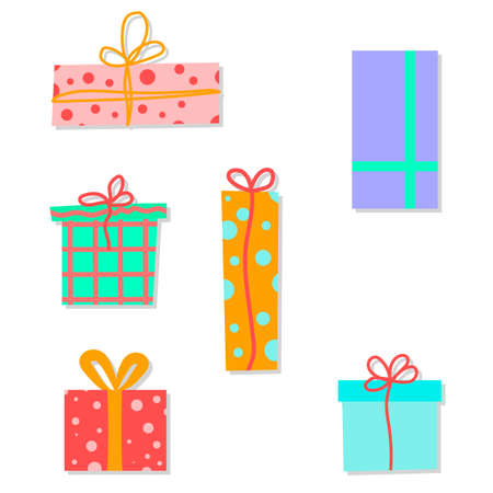 Gift boxes. Vector cartoon illustrations of gifts. Isolated objects on white. Flat design.のイラスト素材