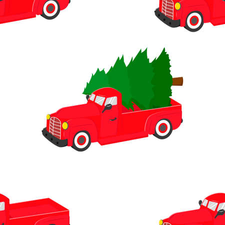 Seamless pattern of Christmas trucks. Vector cartoon background. Flat design.のイラスト素材