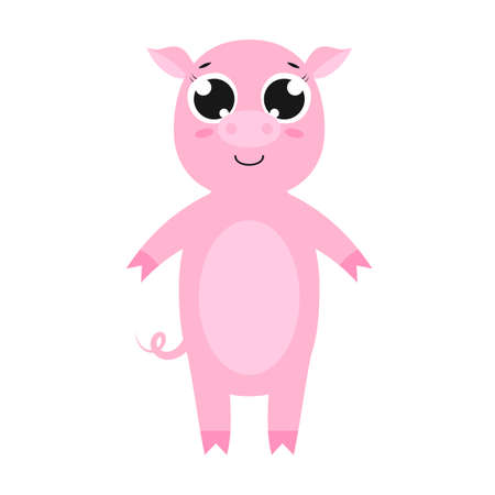 Happy pig. Vector cartoon illustration. Isolated on white. Cute character in flat style.のイラスト素材