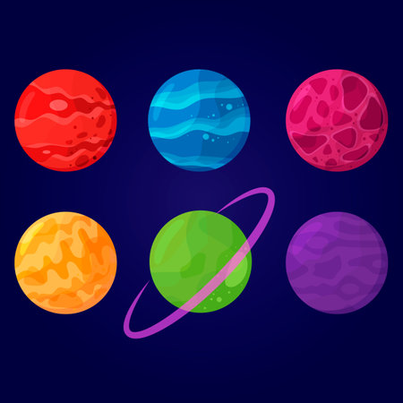 Set of abstract planets. Vector cartoon illustrations. Isolated objects. Flat design.のイラスト素材