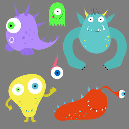 Set of cute monsters. Vector cartoon illustrations. Isolated objects. Flat.